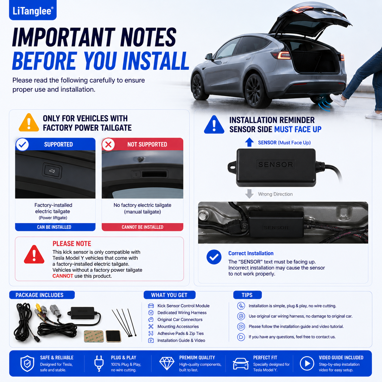 For Tesla Model Y 2020-Now Premium Hands-Free Electric Tailgate Kick Sensor