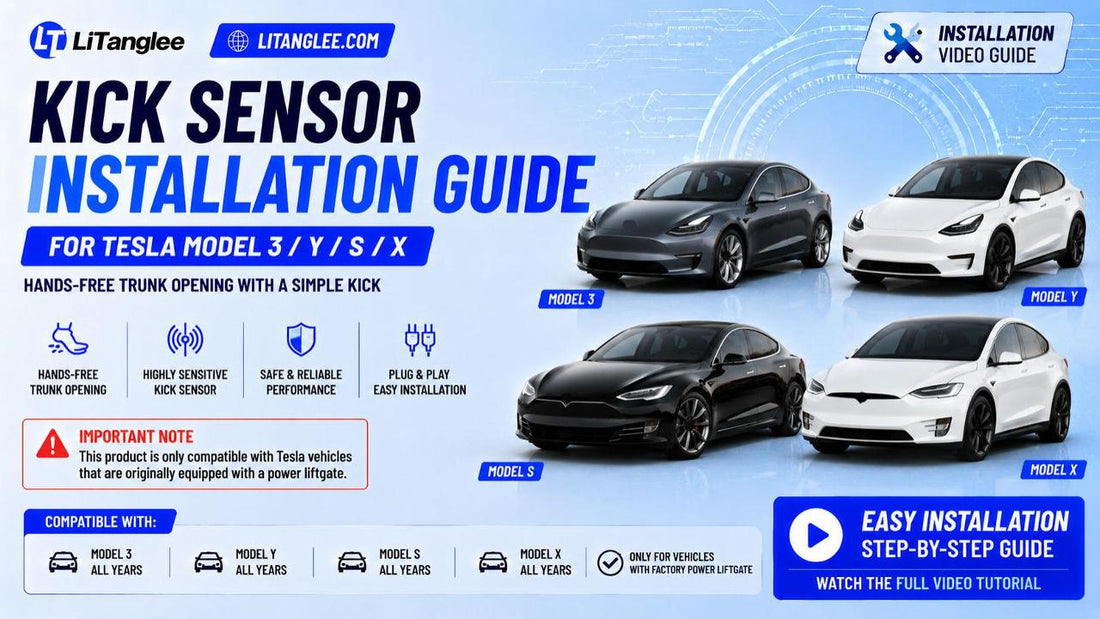 Installation guide cover for Tesla Model 3 Y S X hands-free trunk kick sensor wiring diagram compatible with all years