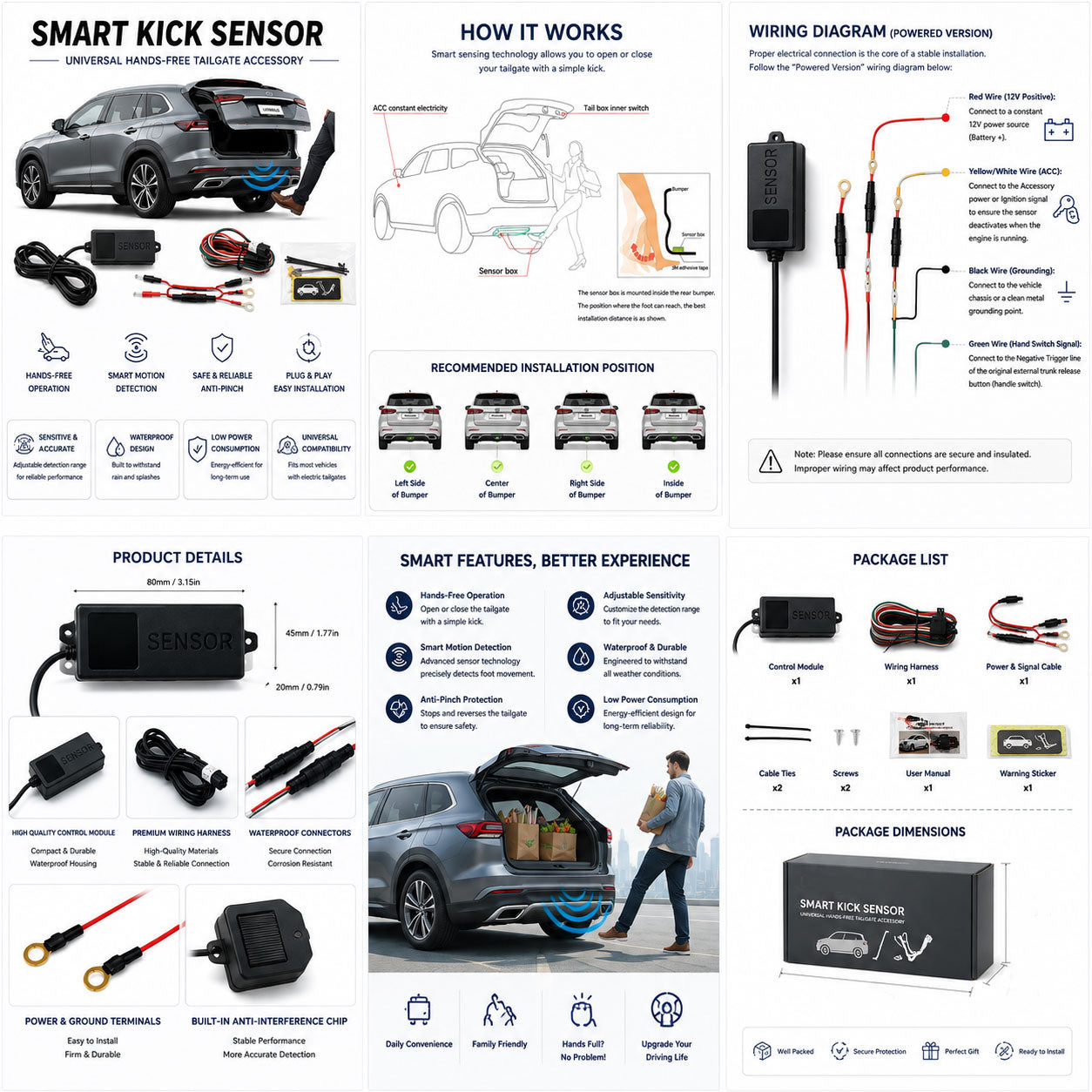 LiTanglee Universal Kick Sensor for Aftermarket & OEM Electric Tailgate Lift Systems - Hands-Free Trunk Opener Upgrade