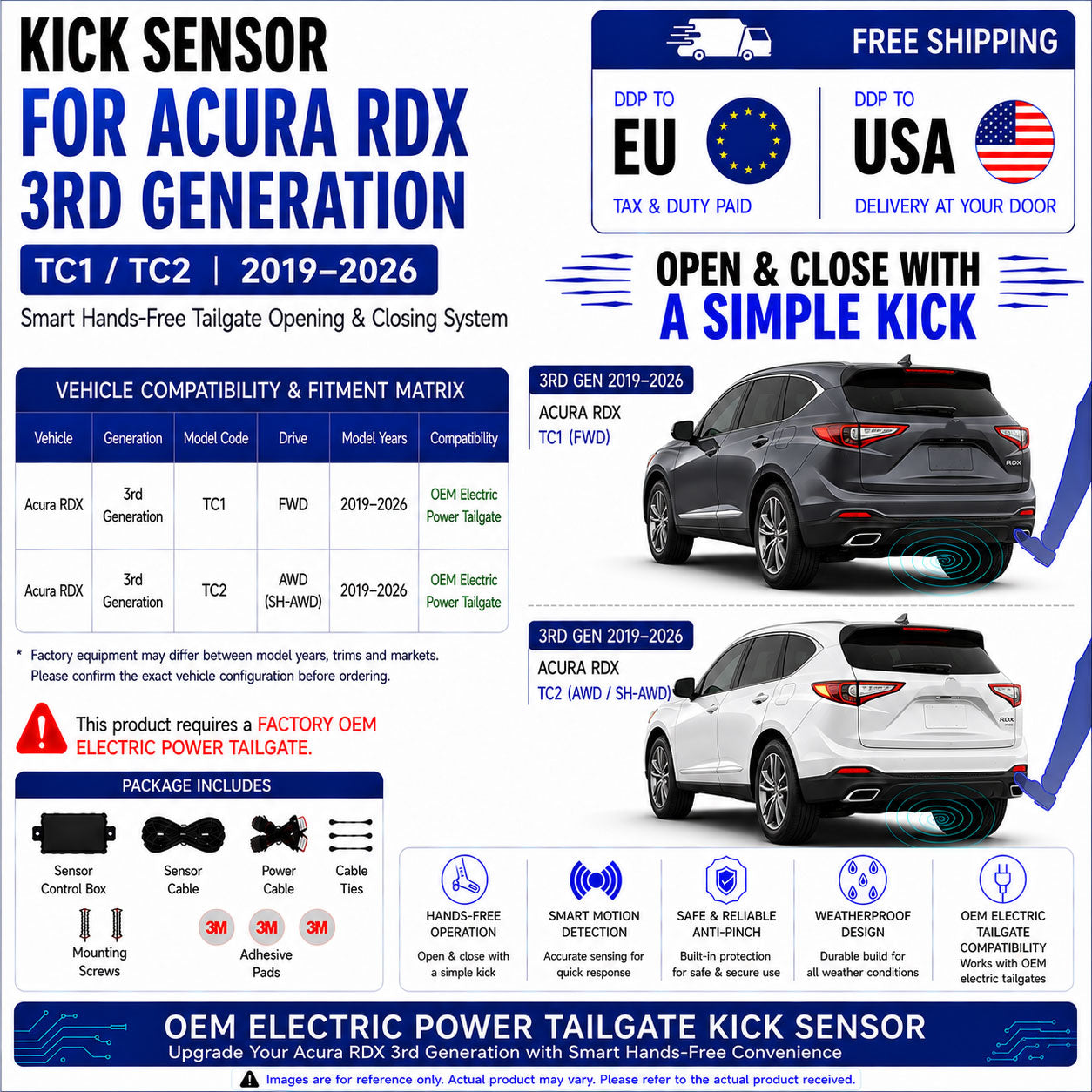For Acura RDX TC1 TC2 3rd Gen OEM Electric Power Tailgate Smart Hands-Free Kick Sensor – Foot-Activated Tailgate Opening & Closing System