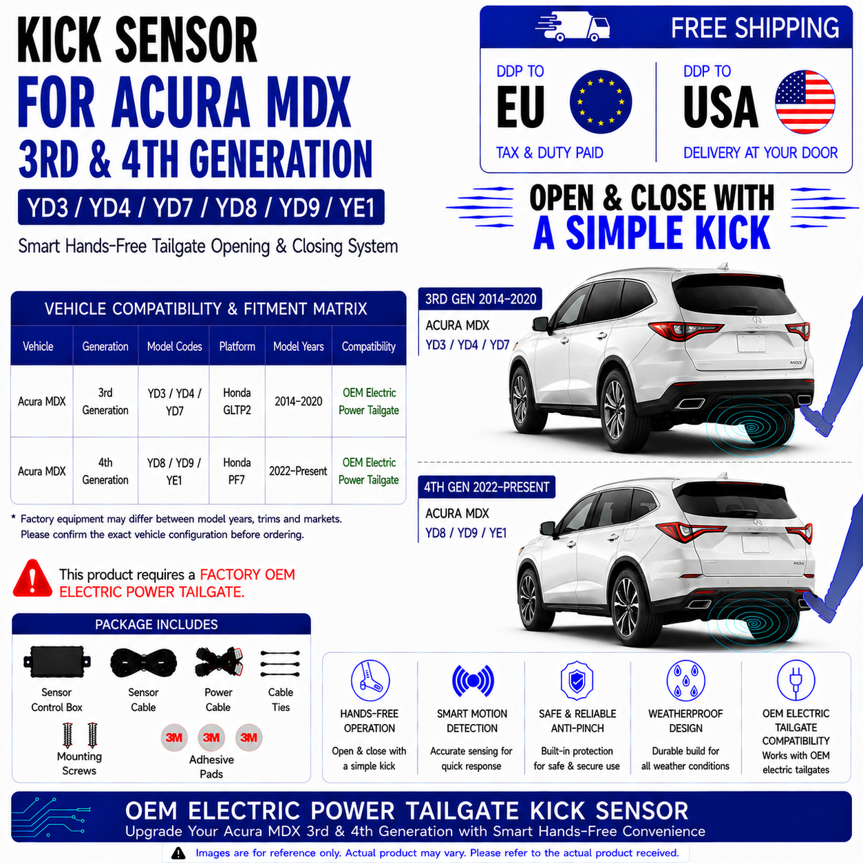For Acura MDX YD3 YD4 YD7 YD8 YD9 YE1 3rd 4th Gen OEM Electric Power Tailgate Smart Hands-Free Kick Sensor – Foot-Activated Tailgate Opening & Closing System