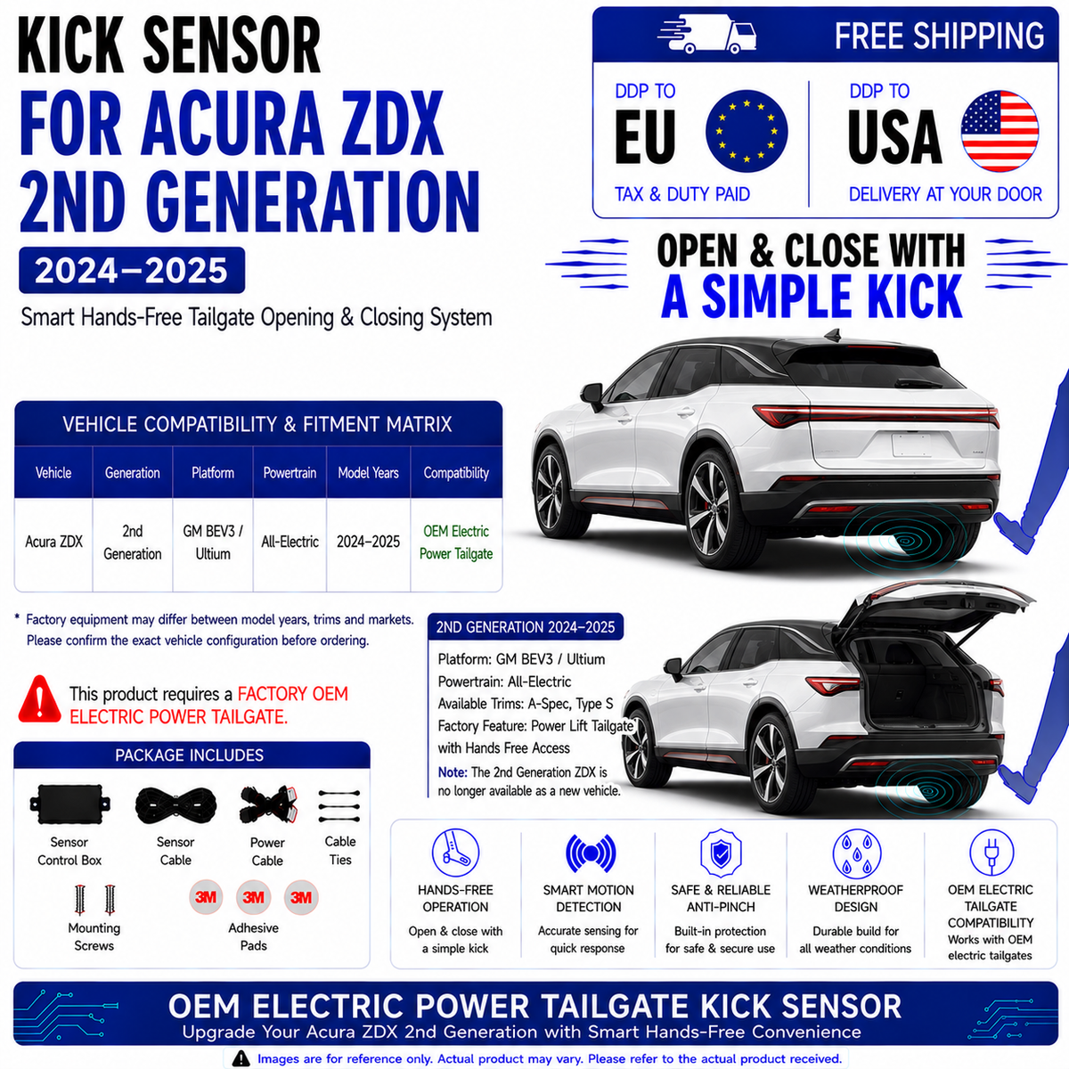 For Acura ZDX 2nd Gen 2024–2025 OEM Electric Power Tailgate Smart Hands-Free Kick Sensor – Foot-Activated Tailgate Opening & Closing System