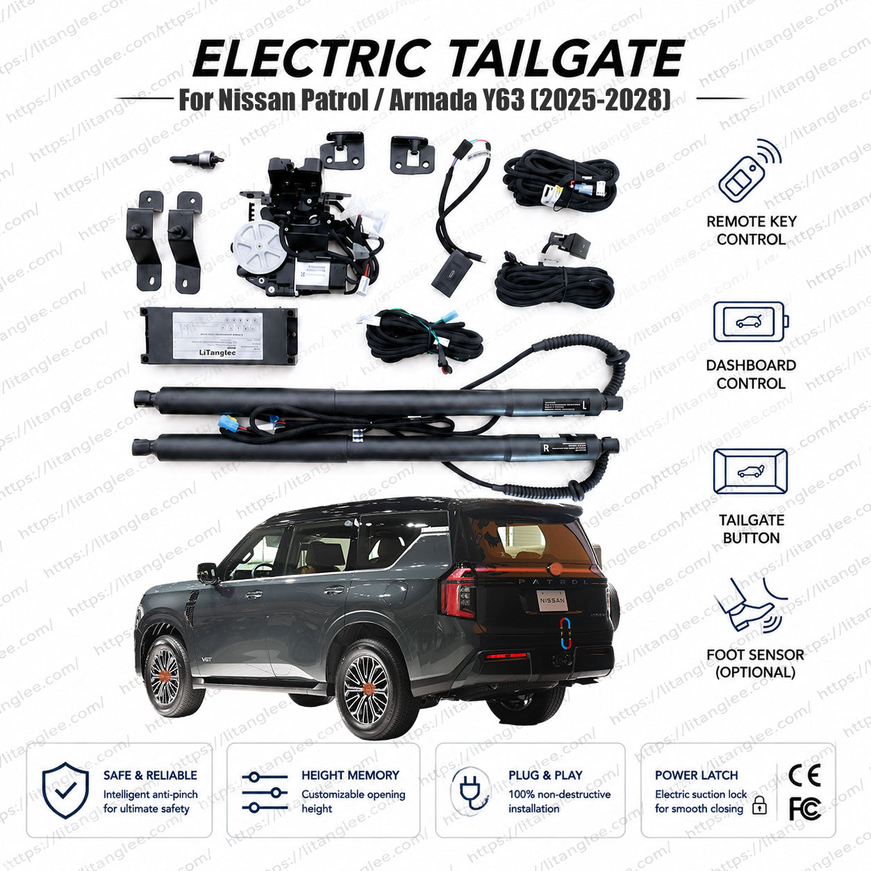 For Nissan Patrol / Armada Y63 2025-2027 Smart Power Tailgate Lift Kit by LiTanglee® | Electric Trunk Opener with Soft Close | Full Digital Bus Integration | Heavy-Duty Precision Actuators | Non-Destructive Installation