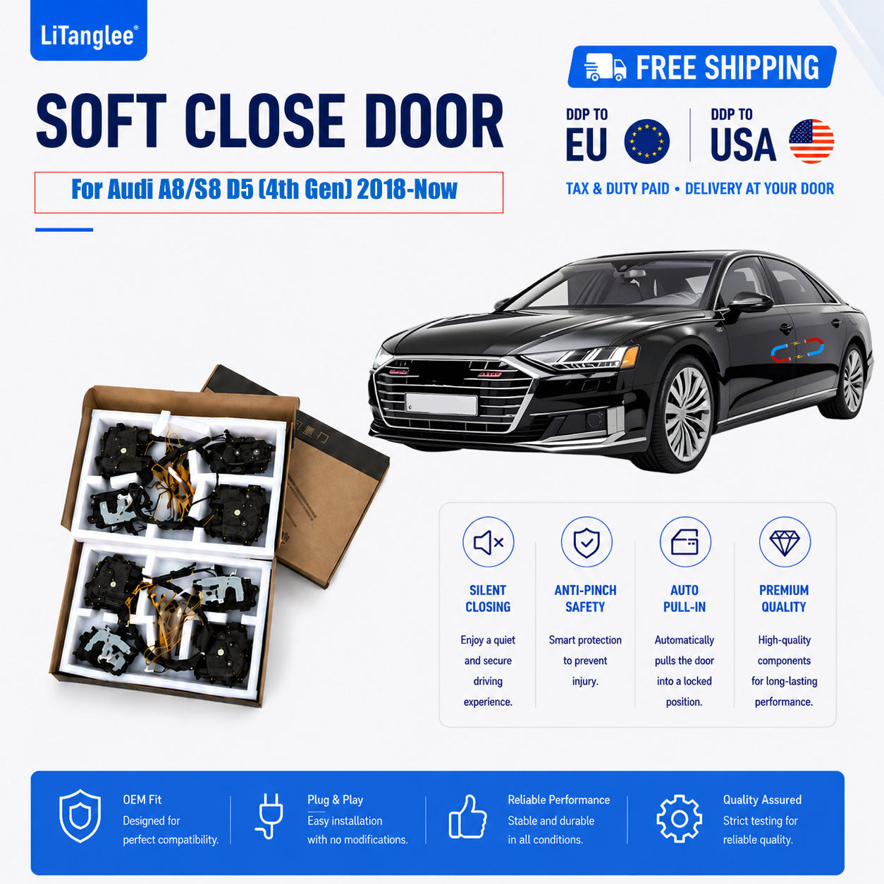 For Audi A8/S8 D5 (4th Gen) 2018-Now Premium Electric Suction Door Kit (Soft Close)