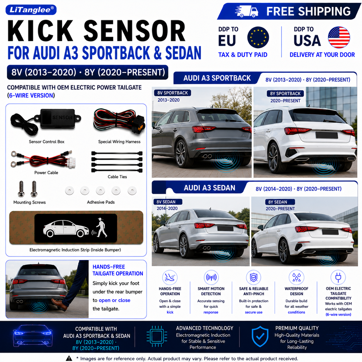 For Audi A3 Sportback & Sedan 8V 8Y OEM Electric Power Tailgate Smart Hands-Free Kick Sensor – Foot-Activated Tailgate Opening & Closing System