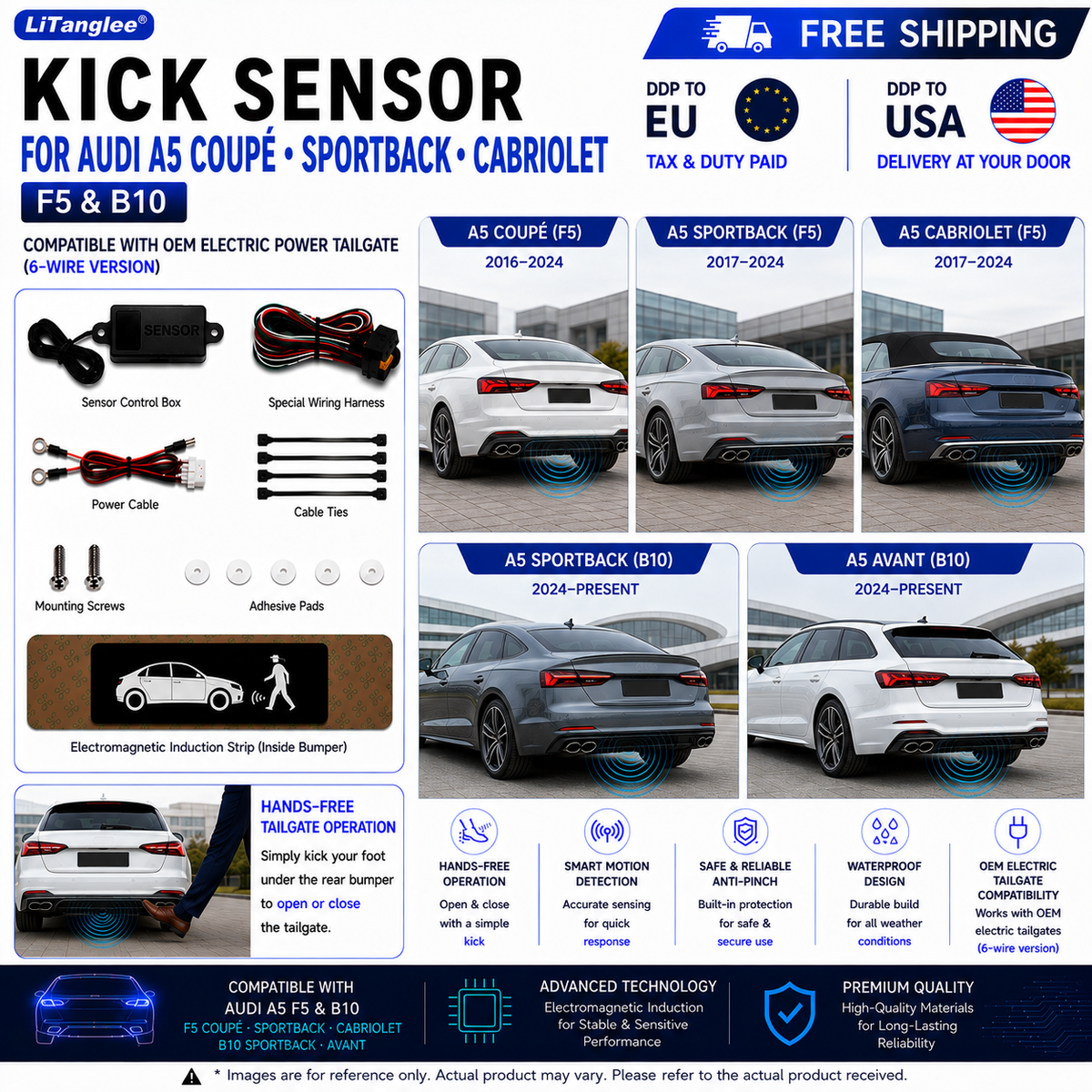 For Audi A5 Coupé Sportback Cabriolet F5 & B10 OEM Electric Power Tailgate Smart Hands-Free Kick Sensor