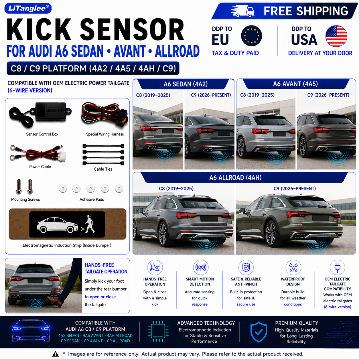 For Audi A6 Sedan Avant Allroad C8 C9 4A2 4A5 4AH OEM Electric Power Tailgate Smart Hands-Free Kick Sensor – Foot-Activated Tailgate Opening & Closing System