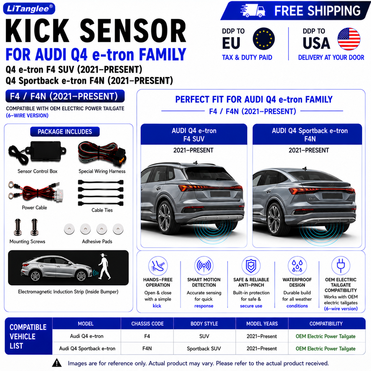 For Audi Q4 e-tron Q4 Sportback e-tron F4 F4N OEM Electric Power Tailgate Smart Hands-Free Kick Sensor – Foot-Activated Tailgate Opening & Closing System