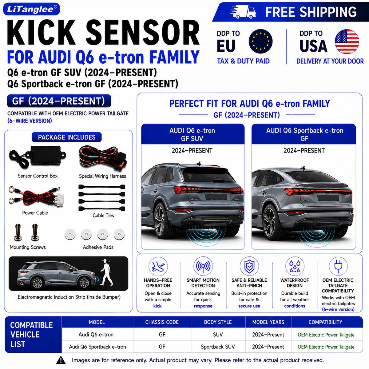 For Audi Q6 e-tron Q6 Sportback e-tron GF OEM Electric Power Tailgate Smart Hands-Free Kick Sensor – Foot-Activated Tailgate Opening & Closing System