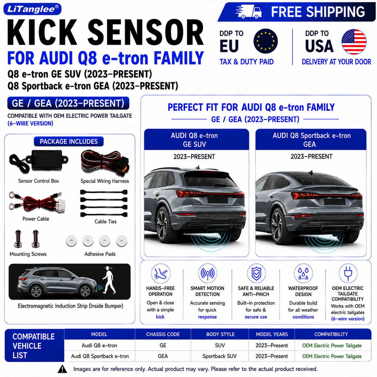 For Audi Q8 e-tron Q8 Sportback e-tron GE GEA OEM Electric Power Tailgate Smart Hands-Free Kick Sensor – Foot-Activated Tailgate Opening & Closing System