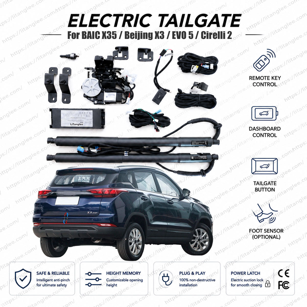For BAIC X35 / Beijing X3 / EVO 5 / Cirelli 2 2019-2026 Smart Power Tailgate Lift Kit by LiTanglee® | Electric Trunk Opener with Soft Close | Global Compact SUV Platform Precision Fit | CAN-Bus Integrated | Non-Destructive Installation