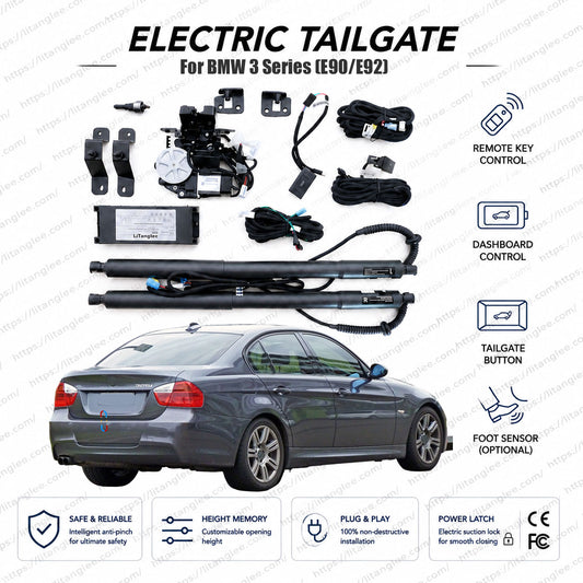For BMW 3 Series E90 / E92 2005-2013 Smart Power Trunk Lift Kit by LiTanglee® | Electric Trunk Opener with Soft Close | Custom-Fit Hydraulic Conversion | Precision-Engineered Actuators | Non-Destructive Installation