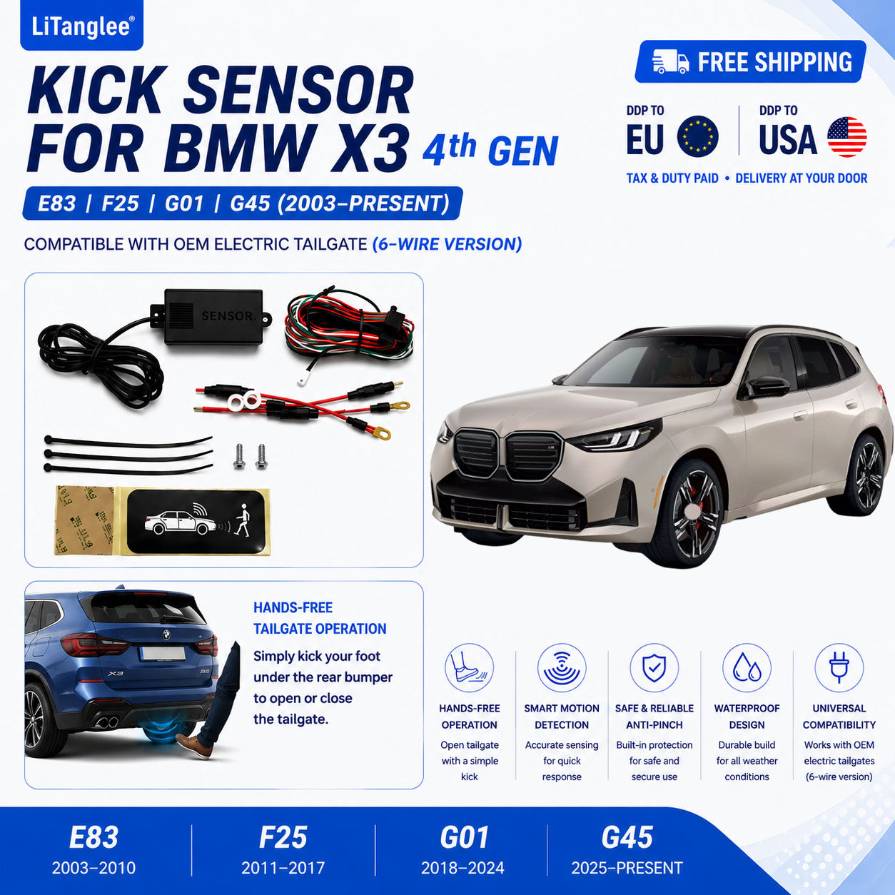 For BMW X3 E83 F25 G01 G45 OEM Electric Power Tailgate Smart Hands-Free Kick Sensor – Foot-Activated Trunk Opening & Closing System