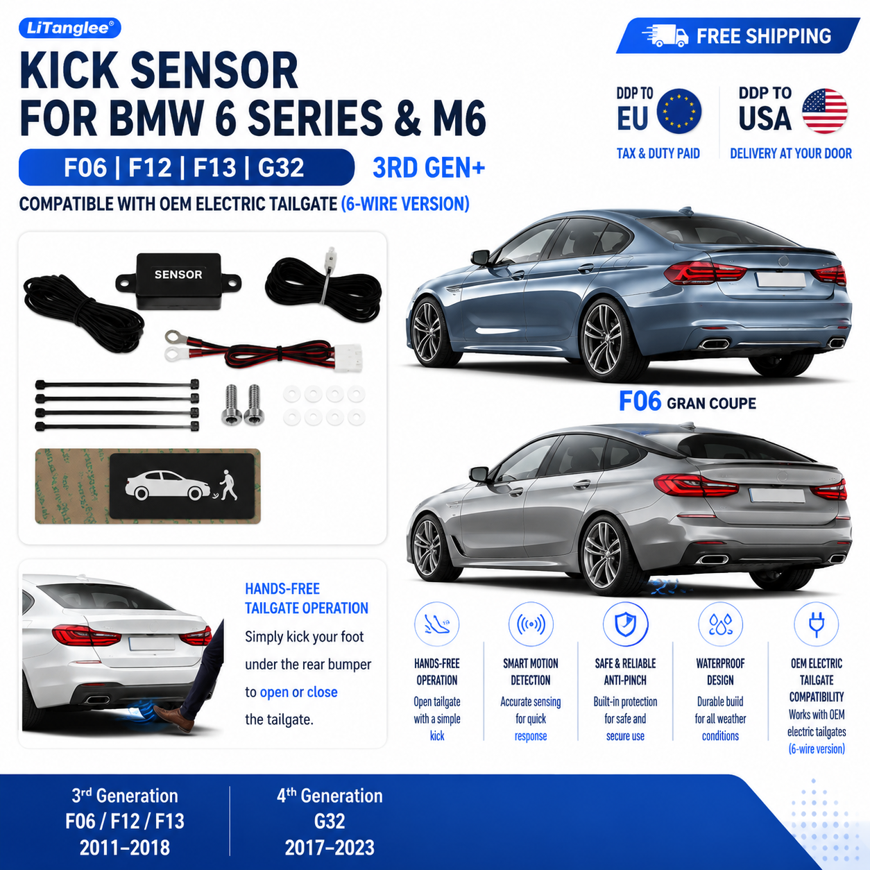 For BMW 6 Series M6 F06 F12 F13 G32 OEM Electric Power Tailgate Smart Hands-Free Kick Sensor – Foot-Activated Trunk Opening & Closing System
