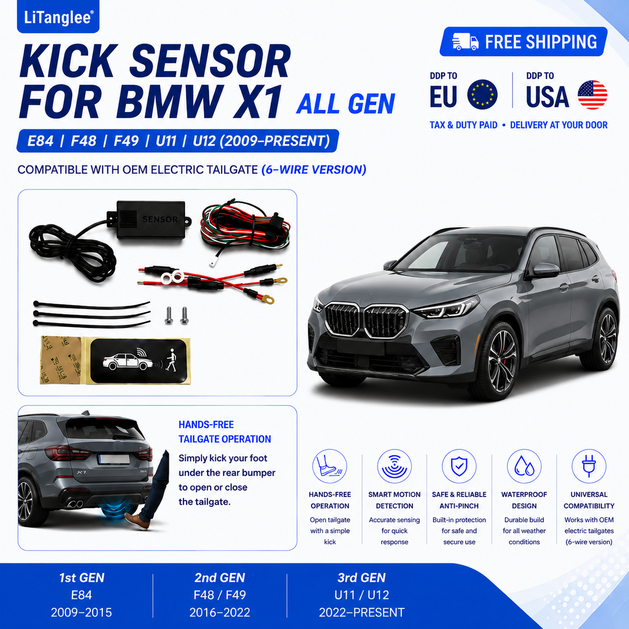 For BMW X1 E84 F48 F49 U11 U12 OEM Electric Power Tailgate Smart Hands-Free Kick Sensor – Foot-Activated Trunk Opening & Closing System