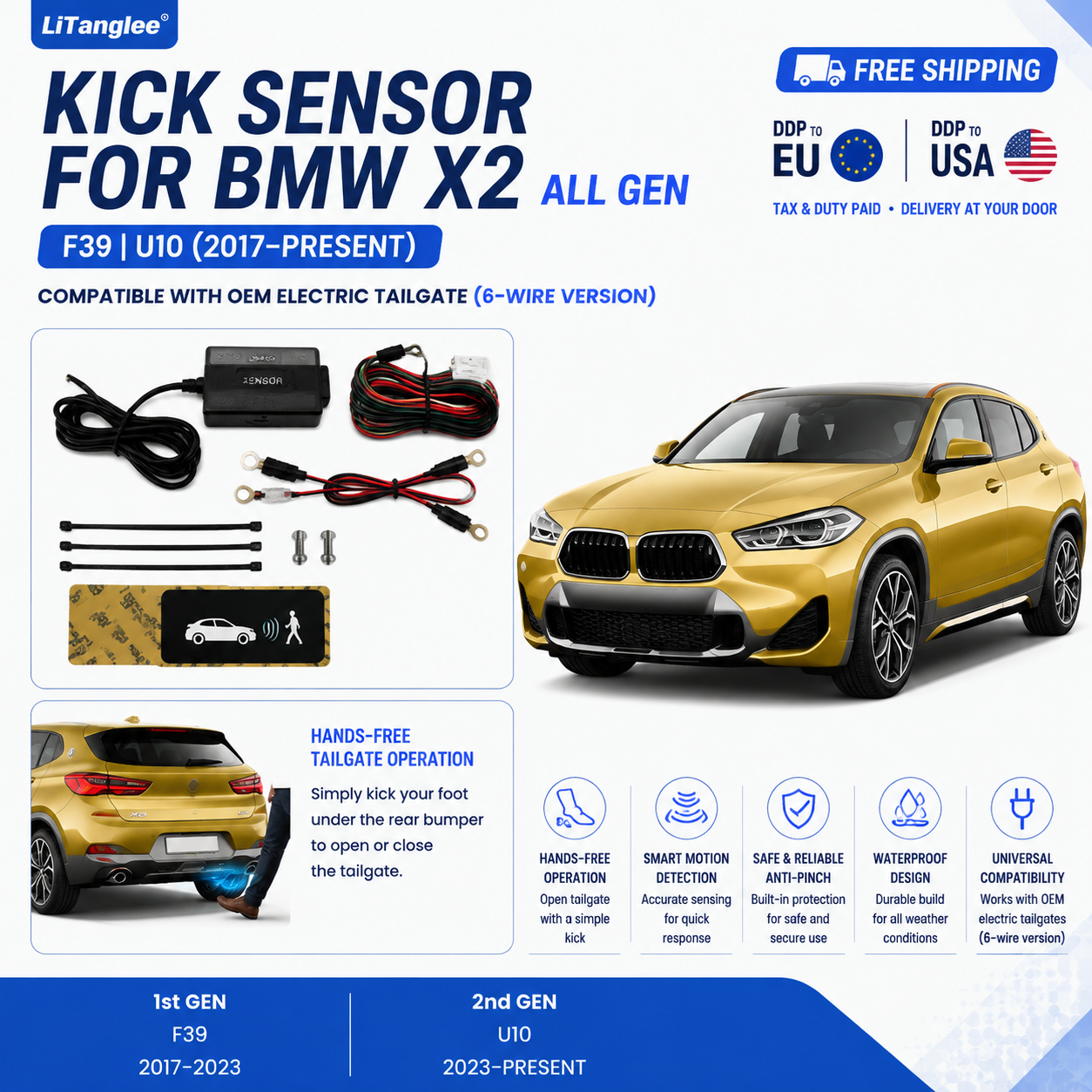 For BMW X2 F39 U10 OEM Electric Power Tailgate Smart Hands-Free Kick Sensor – Foot-Activated Trunk Opening & Closing System