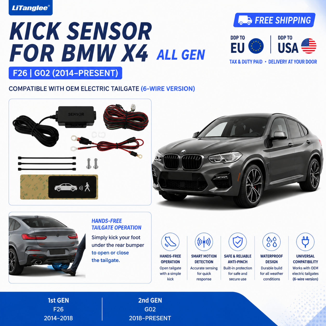 For BMW X4 F26 G02 OEM Electric Power Tailgate Smart Hands-Free Kick Sensor – Foot-Activated Trunk Opening & Closing System