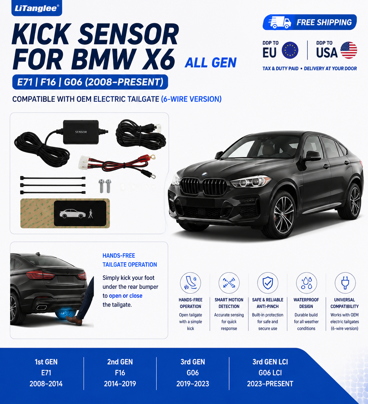 For BMW X6 E71 F16 G06 G06 LCI OEM Electric Power Tailgate Smart Hands-Free Kick Sensor – Foot-Activated Trunk Opening & Closing System