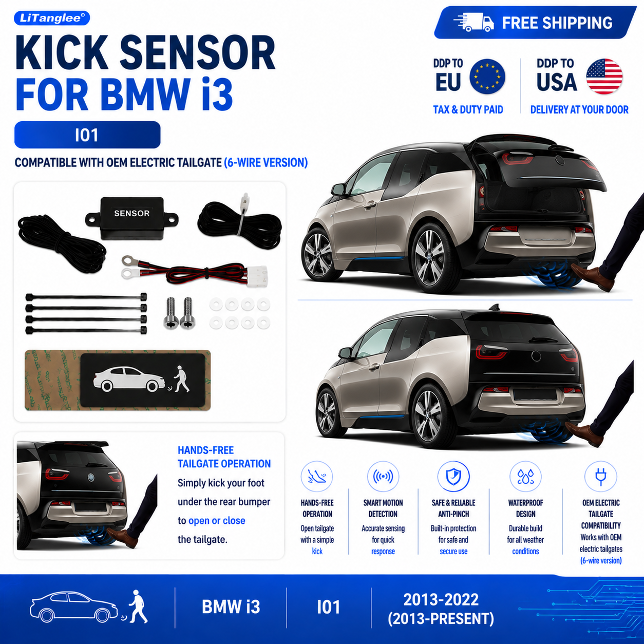 For BMW i3 I01 OEM Electric Power Tailgate Smart Hands-Free Kick Sensor – Foot-Activated Trunk Opening & Closing System