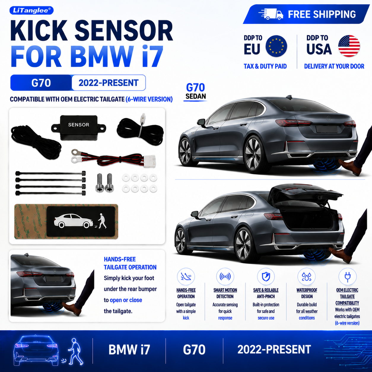For BMW i7 G70 OEM Electric Power Tailgate Smart Hands-Free Kick Sensor – Foot-Activated Trunk Opening & Closing System
