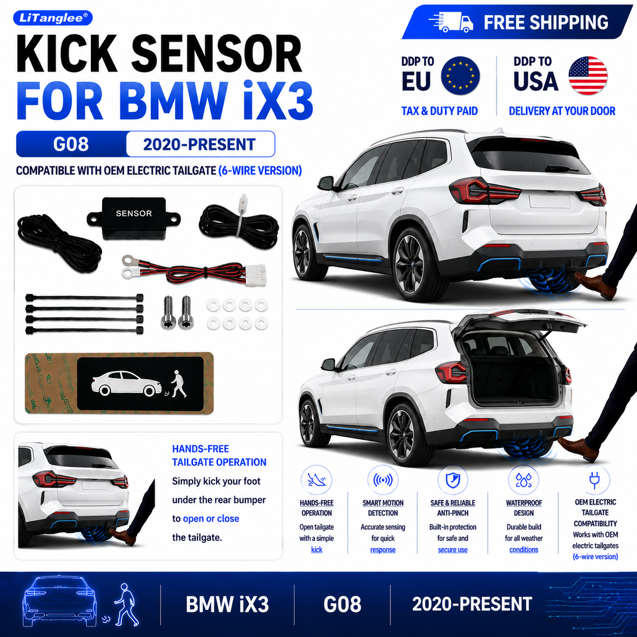 For BMW iX3 G08 OEM Electric Power Tailgate Smart Hands-Free Kick Sensor – Foot-Activated Trunk Opening & Closing System
