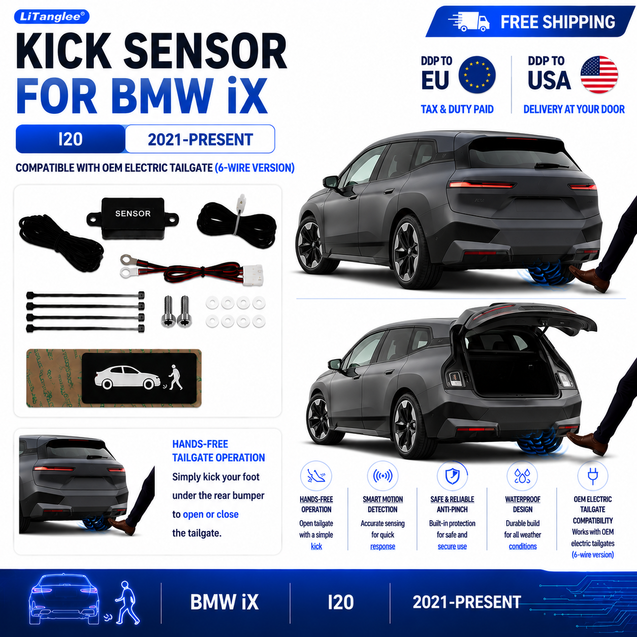 For BMW iX I20 OEM Electric Power Tailgate Smart Hands-Free Kick Sensor – Foot-Activated Trunk Opening & Closing System