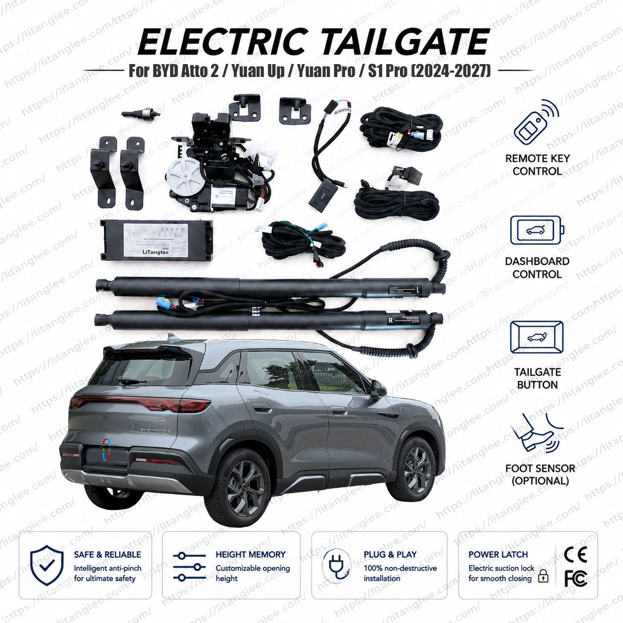 For BYD Atto 2 / Yuan Up / Yuan Pro / S1 Pro 2024-2026 Smart Power Tailgate Lift Kit by LiTanglee® | Electric Trunk Opener with Soft Close | Full Digital Bus Integration | Precision-Fit Actuators | Non-Destructive Installation