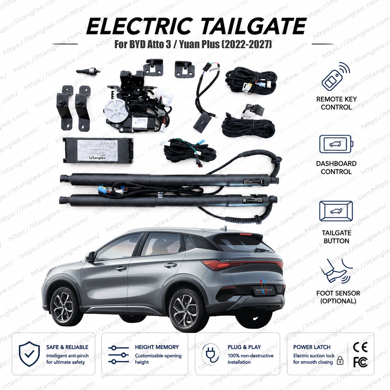 For BYD Atto 3 / Yuan Plus 2022-2026 Smart Power Tailgate Lift Kit by LiTanglee® | Electric Trunk Opener with Soft Close | Full Digital Bus Integration | Precision-Fit Actuators | Non-Destructive Installation