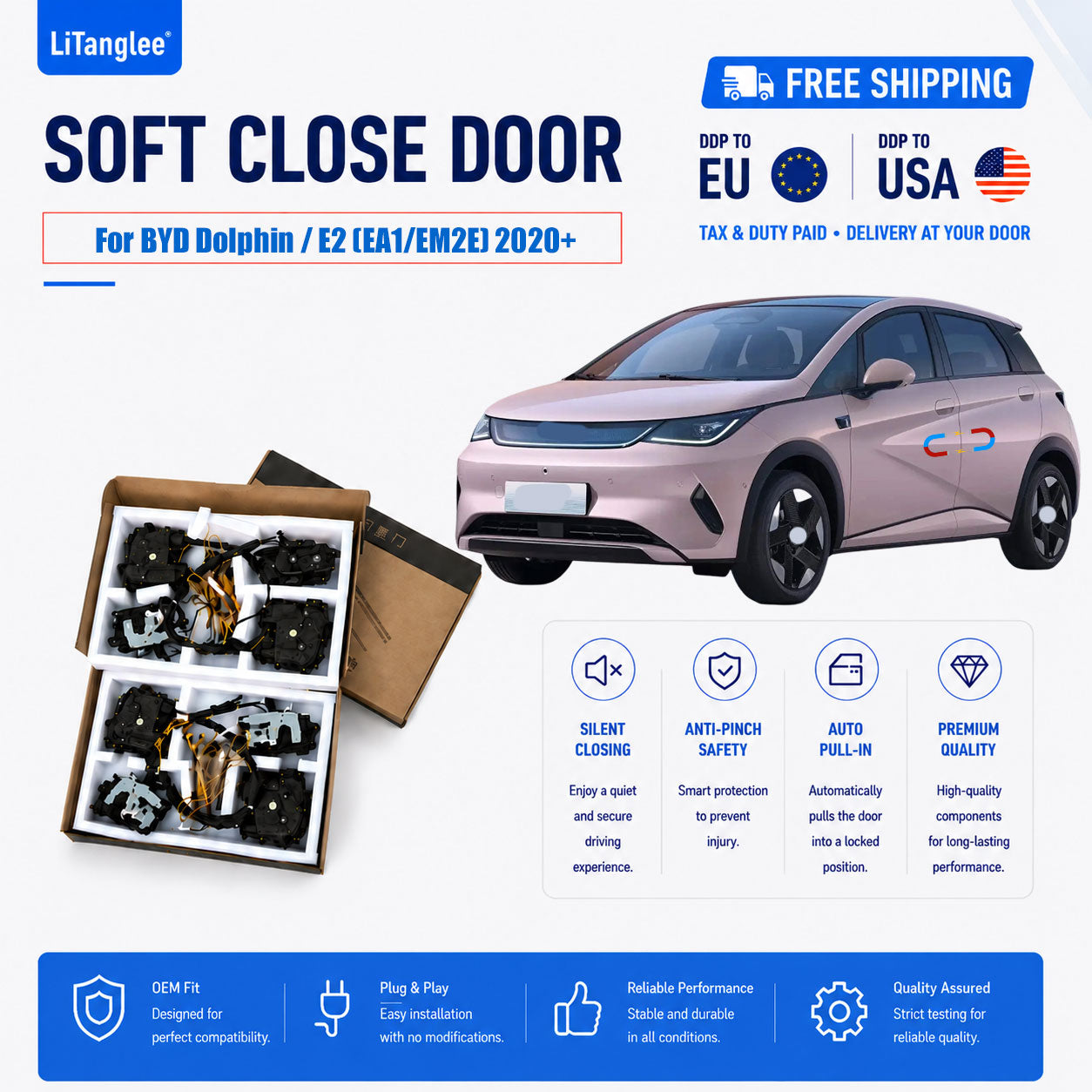 For BYD Dolphin / E2 (EA1/EM2E) Premium 4-Door Electric Soft Close Upgrade Kit