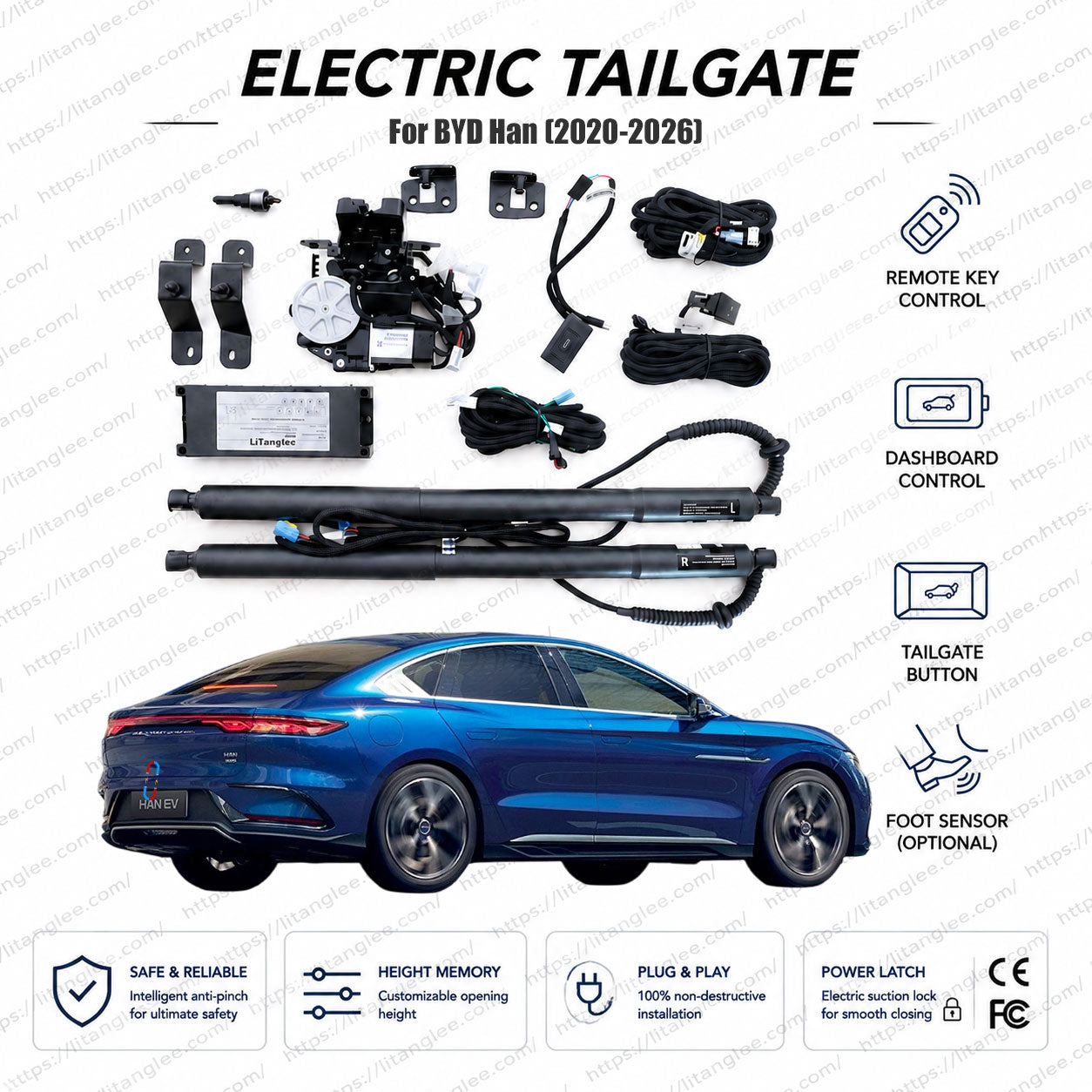 Para BYD Han 2020-2026 Kit de elevación eléctrico inteligente de maletero de LiTanglee® | Apertura eléctrica de maletero con cierre suave | Integración digital completa de bus | Actuadores de ajuste preciso | Mejora para sedán de lujo premium