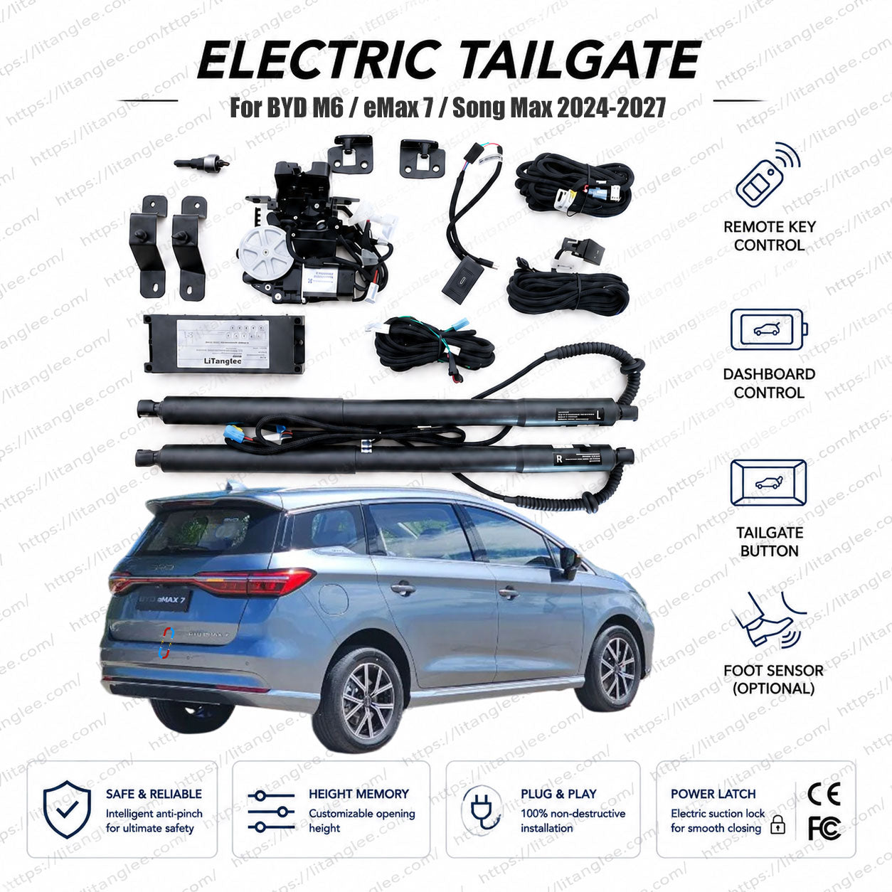 Für BYD M6 / eMax 7 / Song Max 2024-2027 Smart Power Heckklappen-Lift-Kit von LiTanglee® | Elektrischer Kofferraumöffner mit Soft Close | Volle digitale Bus-Integration | Präzisions-Antriebe | Zerstörungsfreie Installation