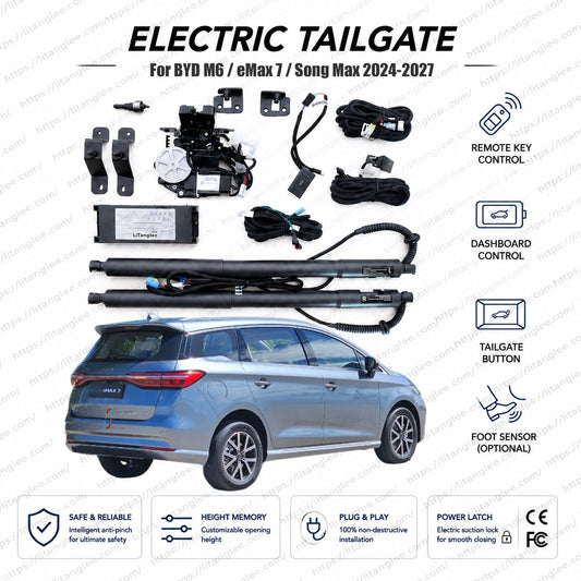 Für BYD M6 / eMax 7 / Song Max 2024-2027 Smart Power Heckklappen-Lift-Kit von LiTanglee® | Elektrischer Kofferraumöffner mit Soft Close | Volle digitale Bus-Integration | Präzisions-Antriebe | Zerstörungsfreie Installation