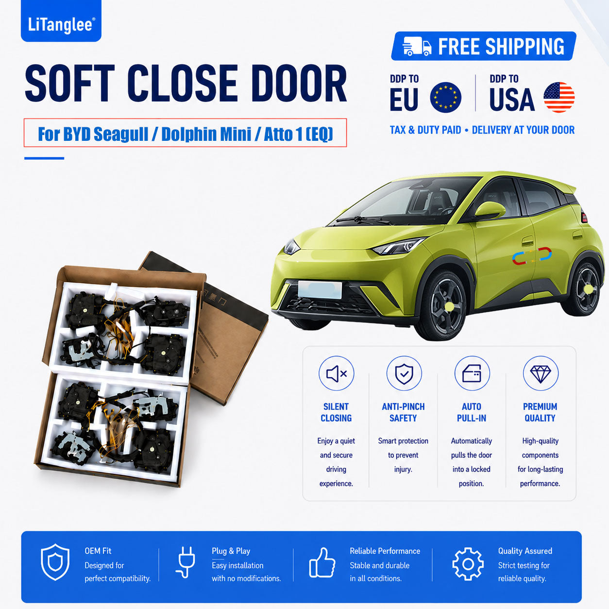For BYD Seagull / Dolphin Mini / Atto 1 (EQ) Premium 4-Door Electric Soft Close Upgrade Kit