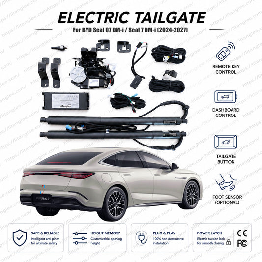 Für BYD Seal 07 DM-i / Seal 7 DM-i 2024-2027 Smart Power Trunk Lift Kit von LiTanglee® | Elektrischer Kofferraumöffner mit Soft-Close | Volldigitale Bus-Integration | Präzise passende Aktuatoren | Zerstörungsfreie Installation