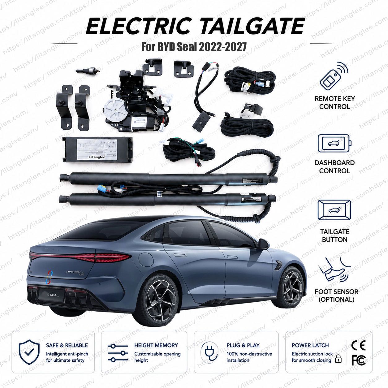 Für BYD Seal / Seal EV 2022-2027 Smart Power Kofferraum-Lift-Kit von LiTanglee® | Elektrischer Kofferraumöffner mit Soft-Close | Volle digitale Bus-Integration | Präzisions-Aktuatoren | Zerstörungsfreie Installation