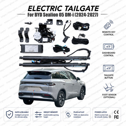 Für BYD Sealion 05 DM-i 2024-2027 Smart Power Heckklappen-Nachrüstsatz von LiTanglee® | Elektrischer Kofferraumöffner mit Soft-Close | Volldigitale Bus-Integration | Präzise passende Aktuatoren | Zerstörungsfreie Installation