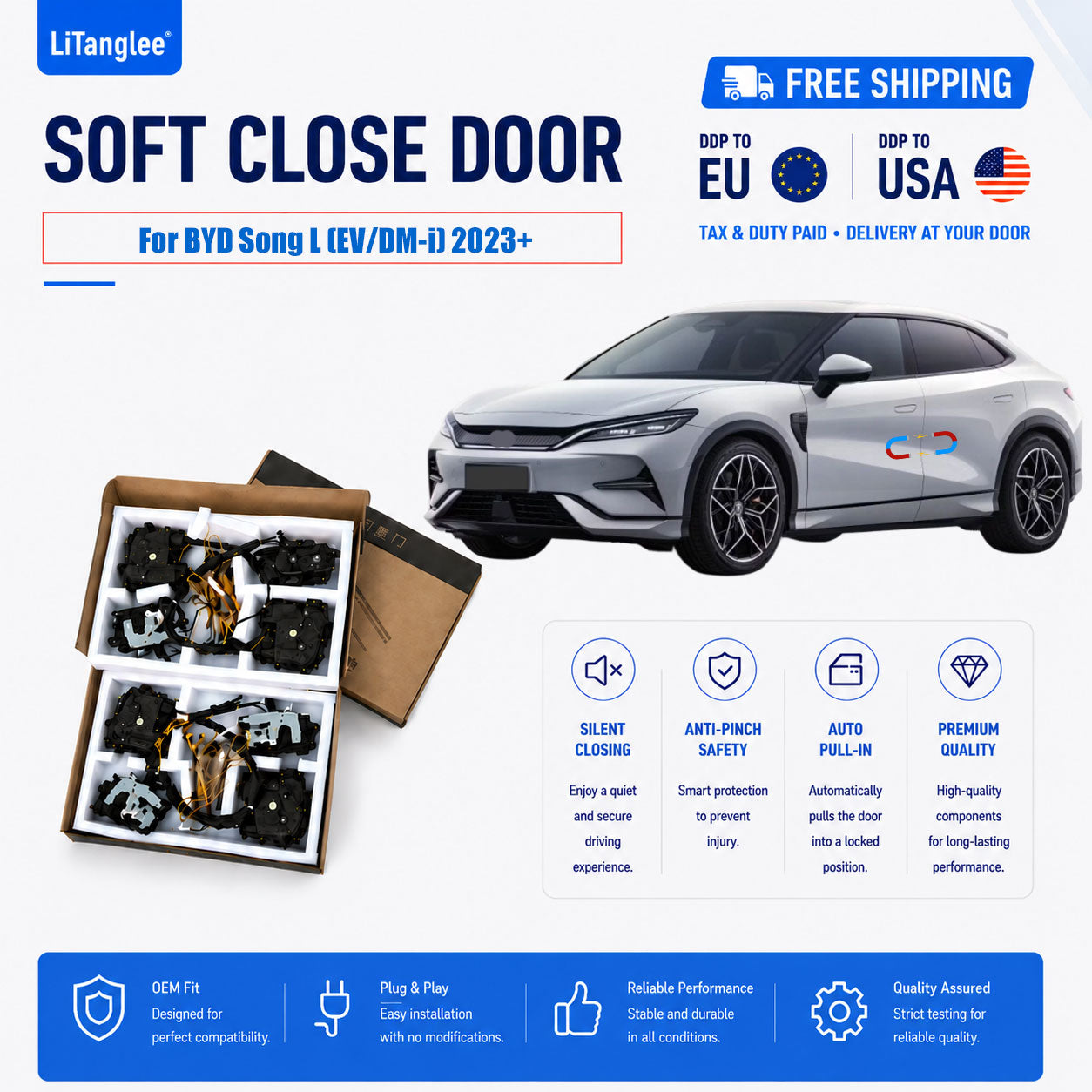 For BYD Song L (EV/DM-i) 2023+ Premium 4-Door Electric Soft Close Upgrade Kit