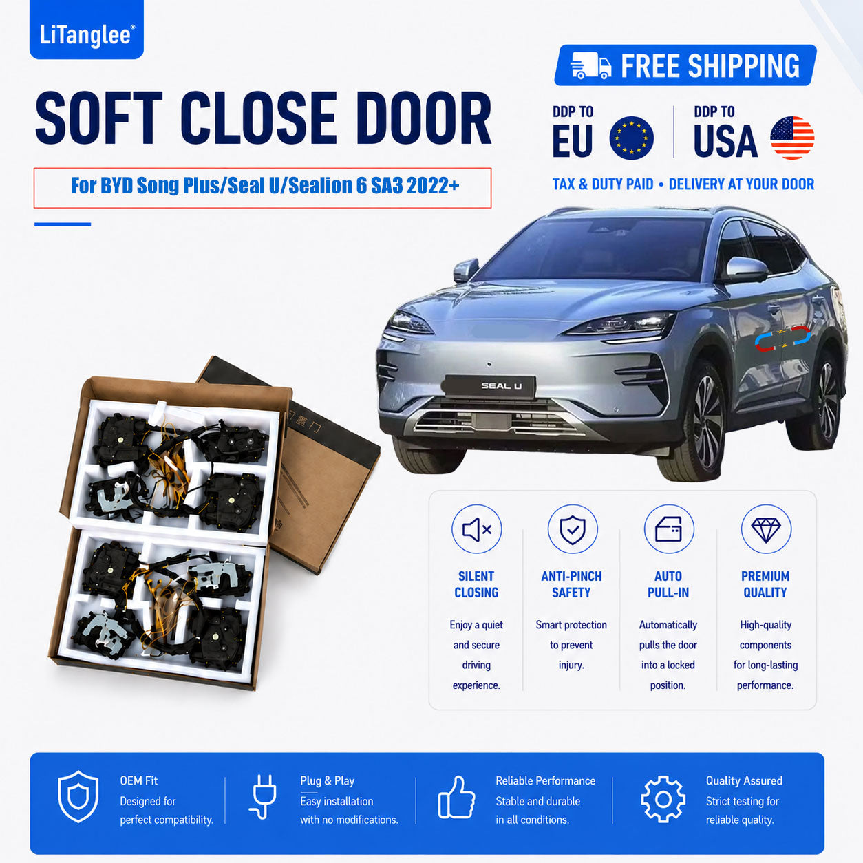 For BYD Song Plus / Seal U / Sealion 6 (SA3) Premium 4-Door Electric Soft Close Upgrade Kit