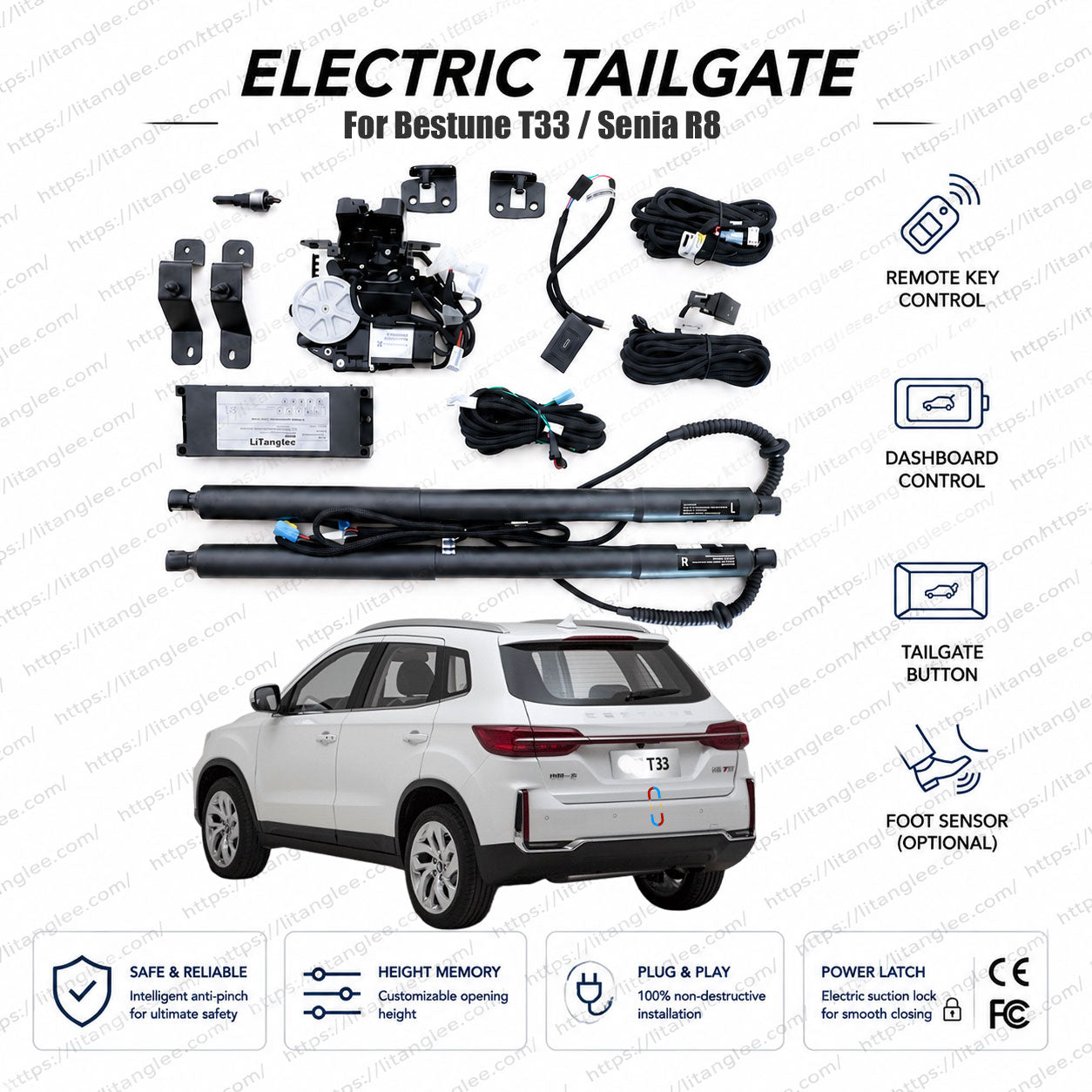 For Bestune T33 / Senia R8 / Senia Hongyan 2022-2026 Smart Power Tailgate Lift Kit by LiTanglee® | Electric Trunk Opener with Soft Close | Precision-Engineered Compact SUV Upgrade | CAN-Bus Integrated | Non-Destructive Installation