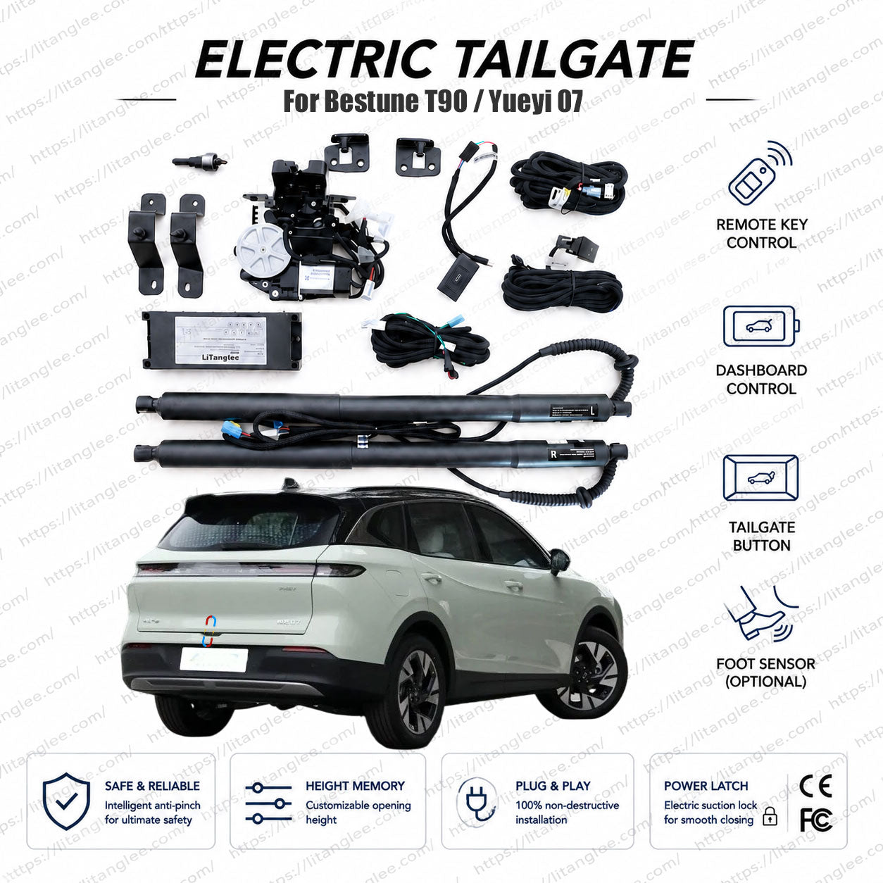 For Bestune T90 / Yueyi 07 2024-2028 Smart Power Tailgate Lift Kit by LiTanglee® | Electric Trunk Opener with Soft Close | Native CAN-Bus Integrated | Precision-Engineered for Modern SUV Architecture | Non-Destructive Installation