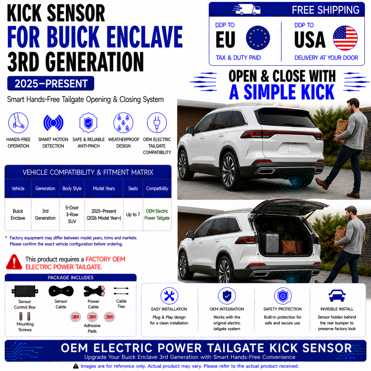 For Buick Enclave 3rd Gen 2025–Present OEM Electric Power Tailgate Smart Hands-Free Kick Sensor – Foot-Activated Tailgate Opening & Closing System