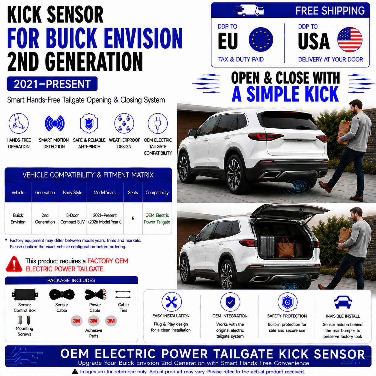 For Buick Envision 2nd Gen 2021–Present OEM Electric Power Tailgate Smart Hands-Free Kick Sensor – Foot-Activated Tailgate Opening & Closing System