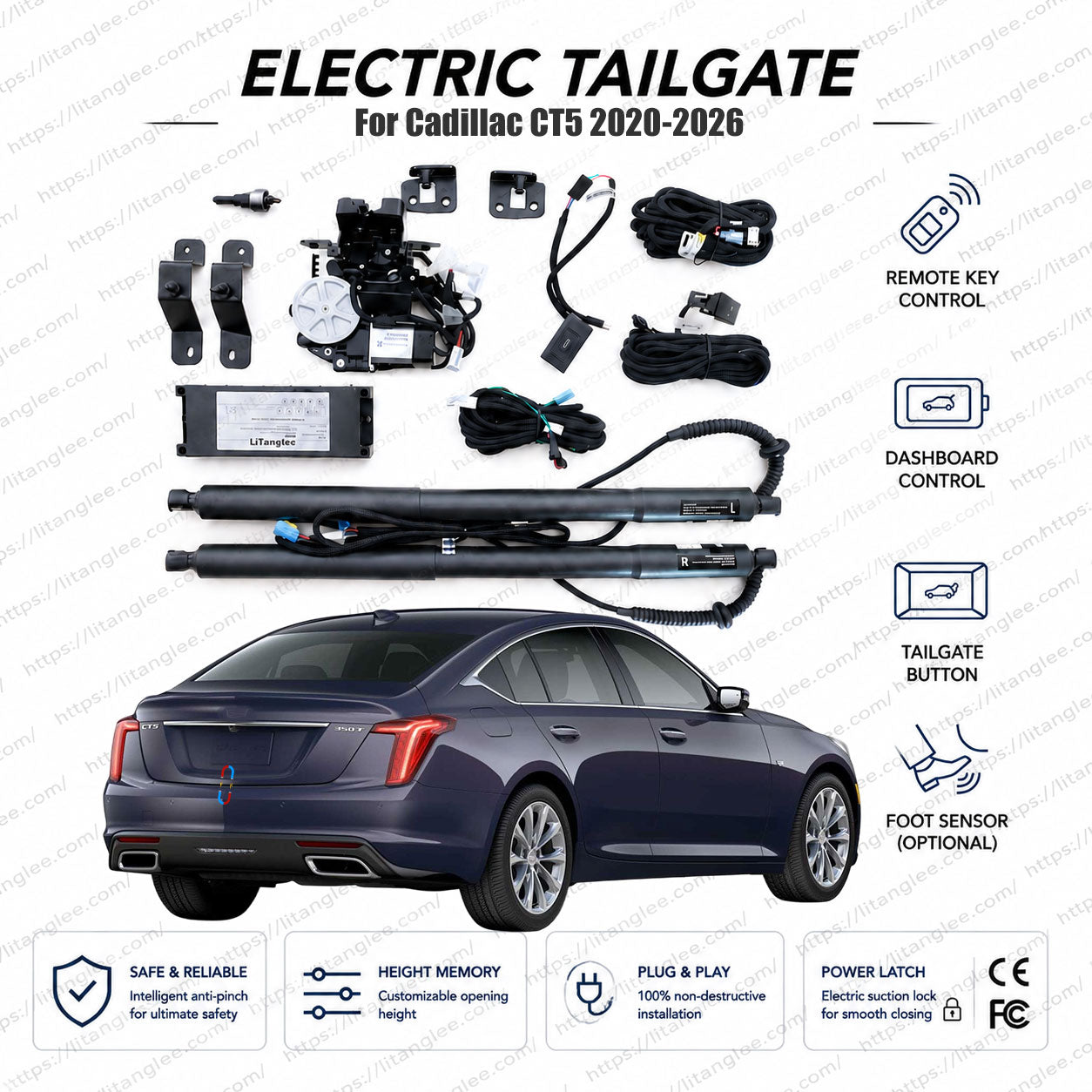 Für Cadillac CT5 2020-2026 Smart Power Heckklappen-Nachrüstsatz von LiTanglee® | Elektrische Heckklappenöffnung mit Soft-Close | Volle digitale Bus-Integration | Präzise passende Stellmotoren | Luxuslimousinen-Upgrade
