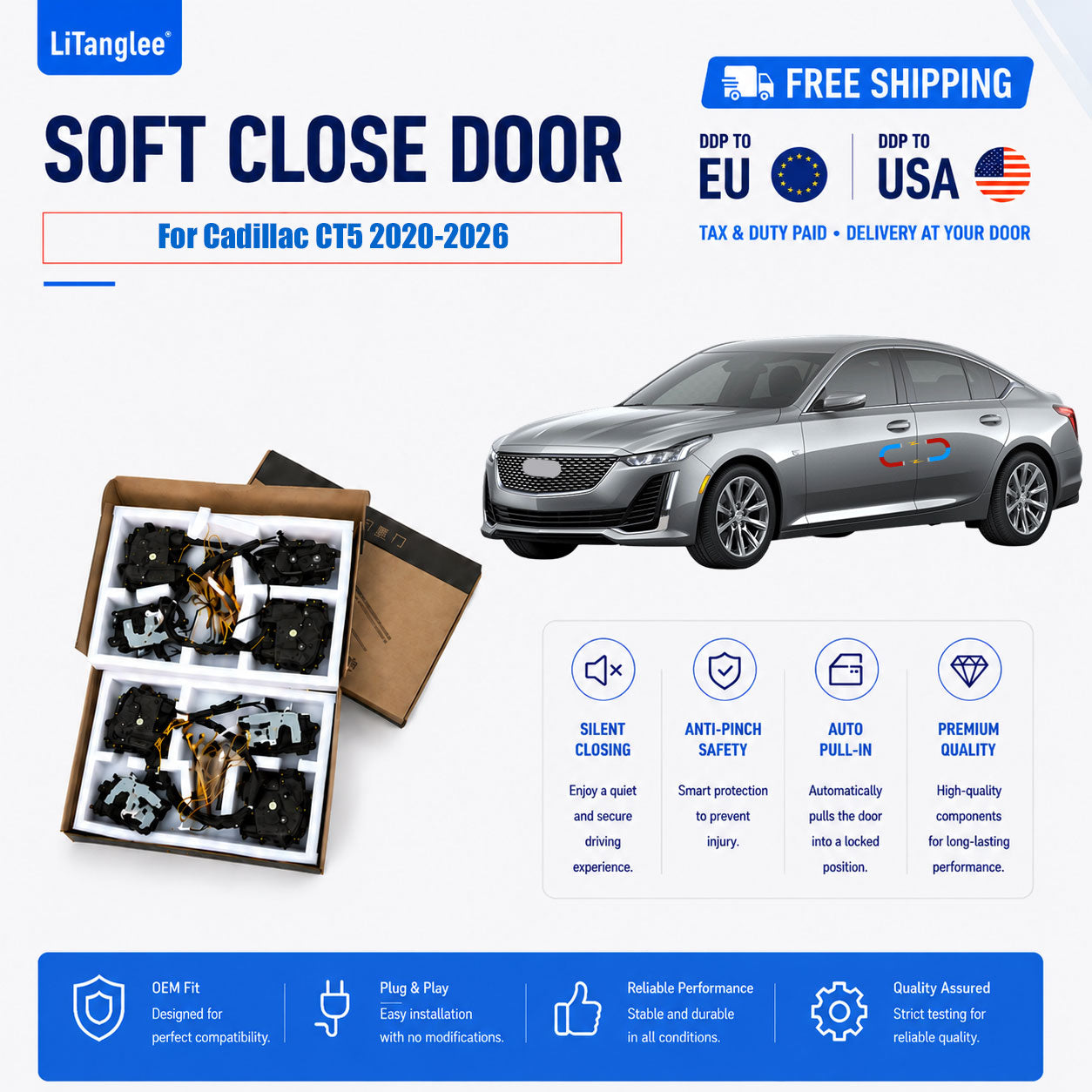 For Cadillac CT5 (2020-2026+) Electric Soft Close Door Upgrade Kit | LiTanglee