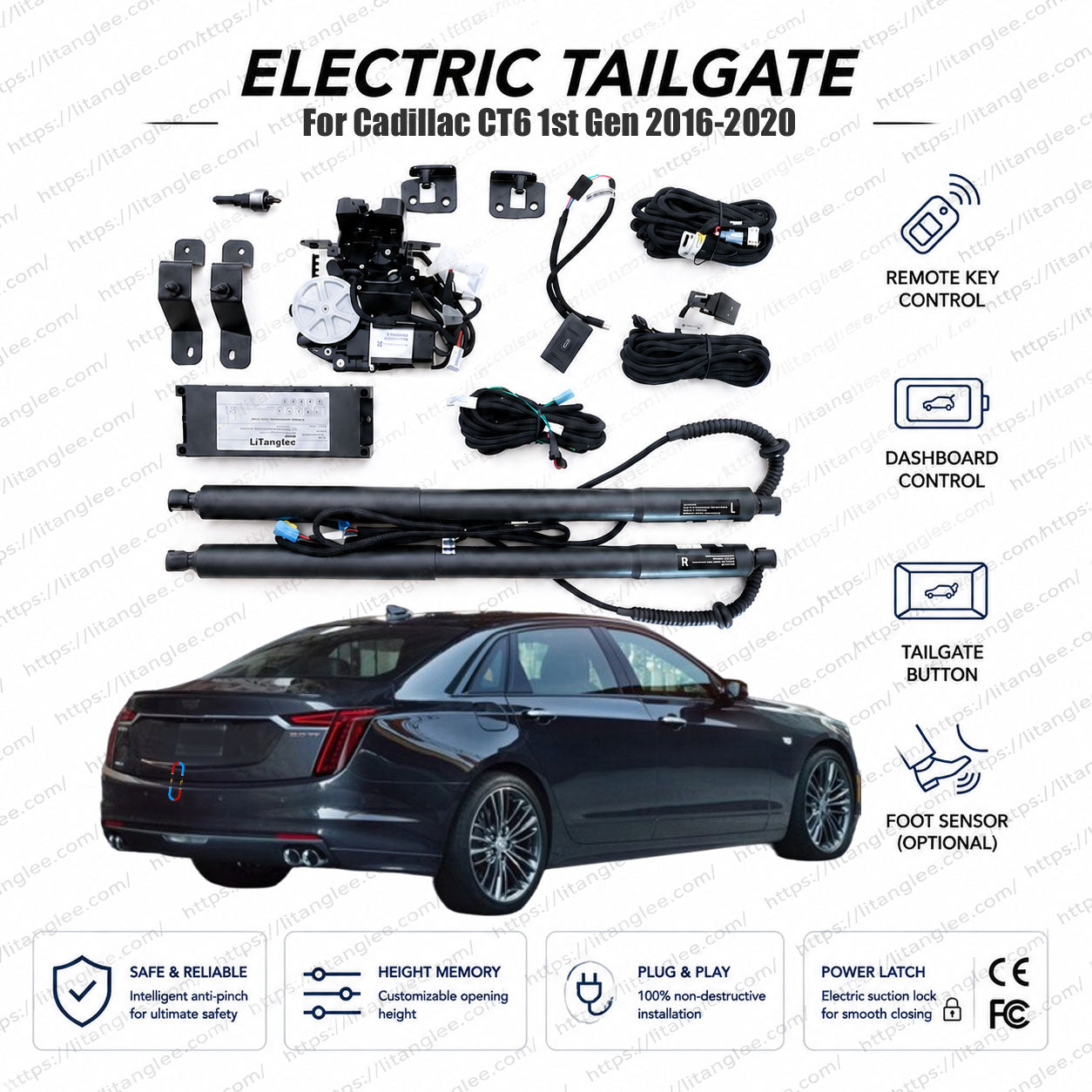 Für Cadillac CT6 1. Generation 2016-2020 Smart Power Trunk Lift Kit von LiTanglee® | Elektrische Heckklappenöffnung mit Soft-Close | Volldigitale Bus-Integration | Robustes Upgrade für Luxuslimousinen