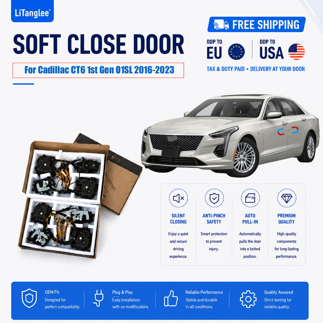 For Cadillac CT6 1st Gen (O1SL Platform 2016-2023) Electric Soft Close Door Upgrade Kit | LiTanglee