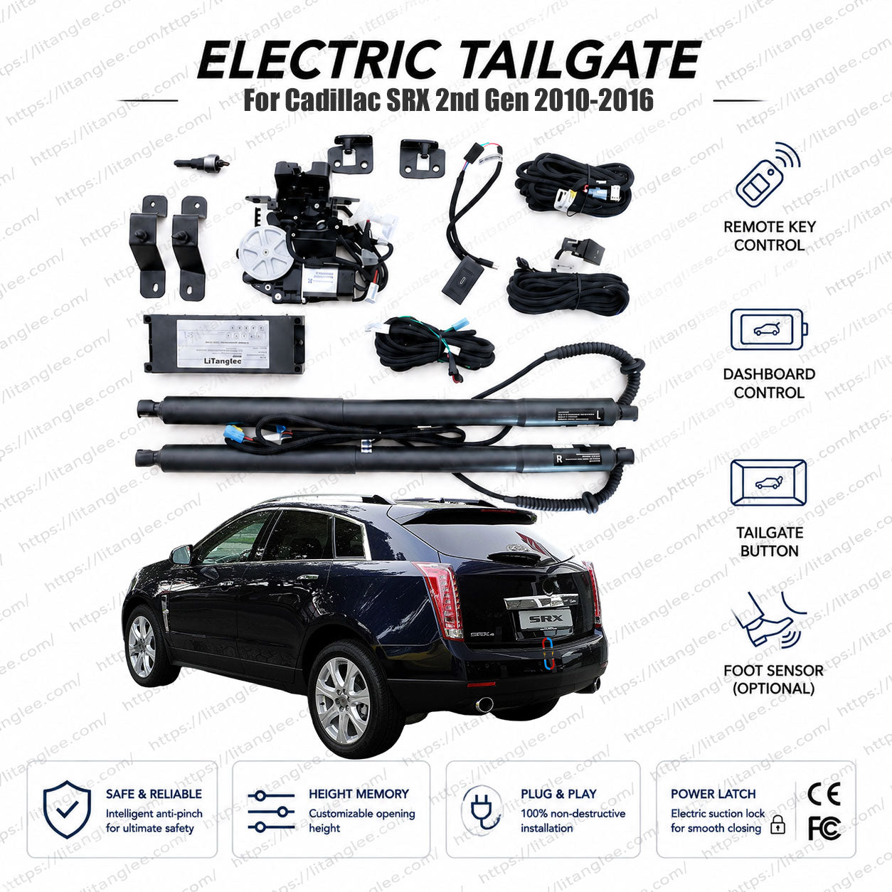 Für Cadillac SRX 2. Gen 2010-2016 Smart Power Heckklappen-Hebekit von LiTanglee® | Elektrischer Kofferraumöffner mit Soft-Close | Komplette Nachrüstlösung | Zwei Hochleistungsstreben