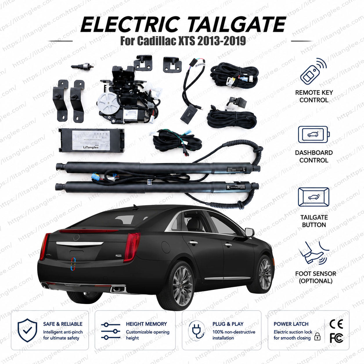 Para Cadillac XTS 2013-2019 Kit de Apertura Eléctrica Inteligente de Maletero LiTanglee® | Abremaletero Eléctrico con Cierre Suave | Integración Digital Completa en Bus | Compatible con Modelos Sedán | Actuadores Dobles de Alta Resistencia