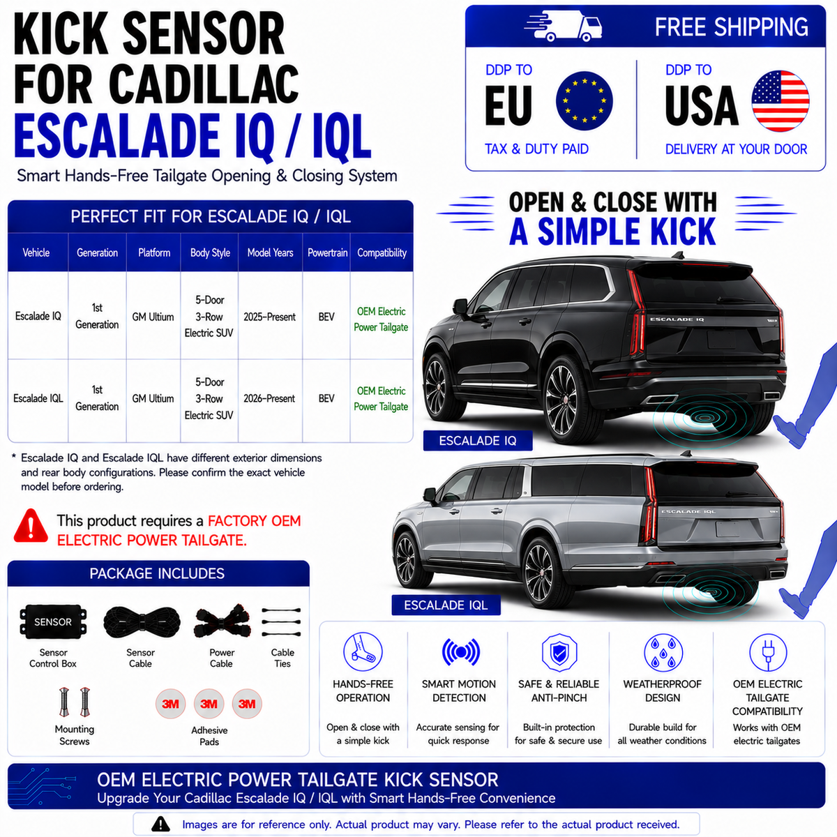 For Cadillac Escalade IQ IQL OEM Electric Power Tailgate Smart Hands-Free Kick Sensor – Foot-Activated Tailgate Opening & Closing System