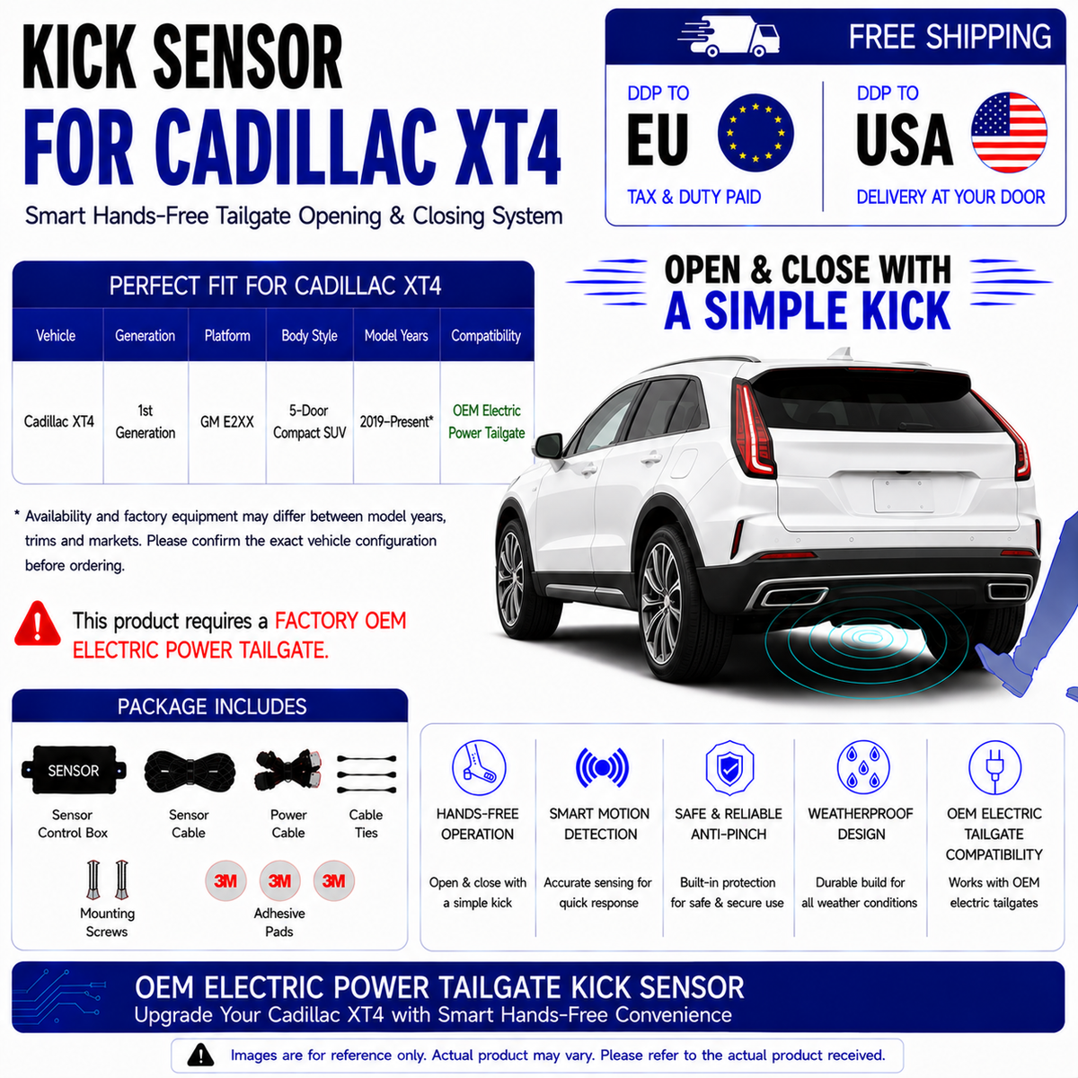 For Cadillac XT4 1st Gen OEM Electric Power Tailgate Smart Hands-Free Kick Sensor – Foot-Activated Tailgate Opening & Closing System